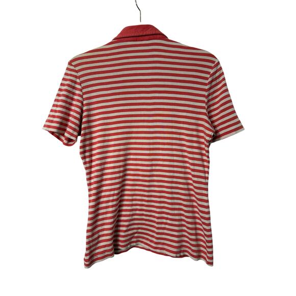 Tory Burch Coral White Polo Striped Collared Shirt Sz M Cotton - Picture 6 of 6